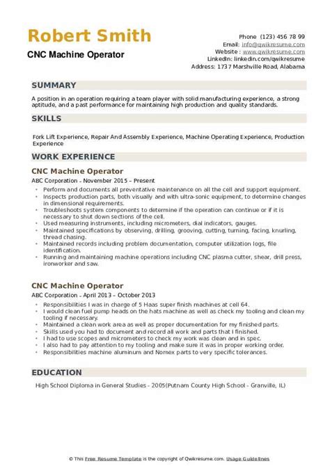 CNC Operator Resume Samples .